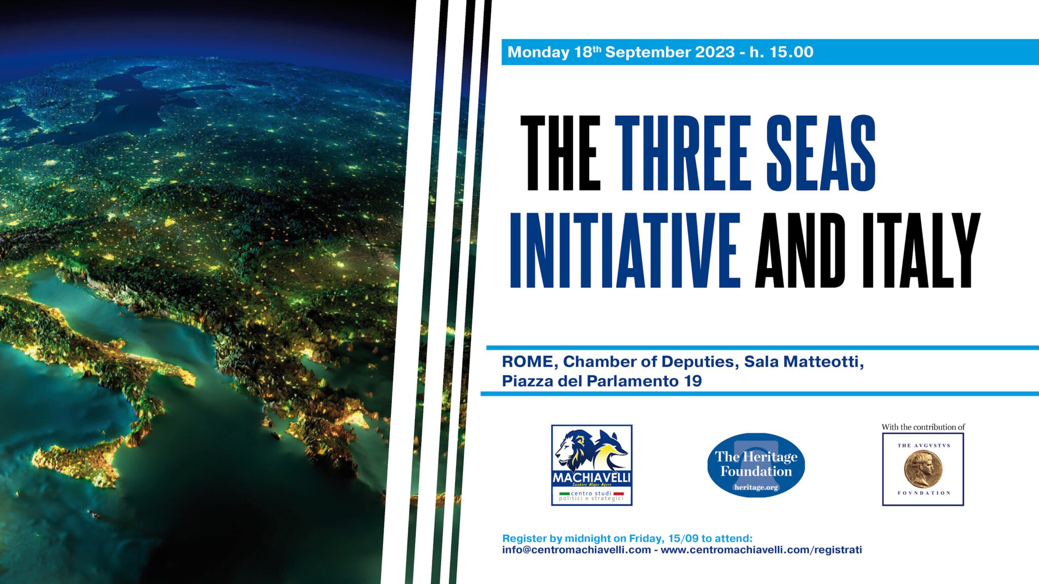 the 3 seas initiative and italy conference machiavelli center heritage foundation augustus foundation poster